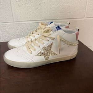 Golden Goose White and Gold Star Sneakers